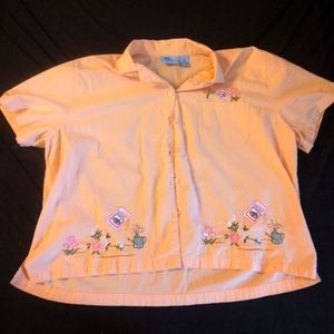 Peach garden themed Jane Ashkey button up shirt